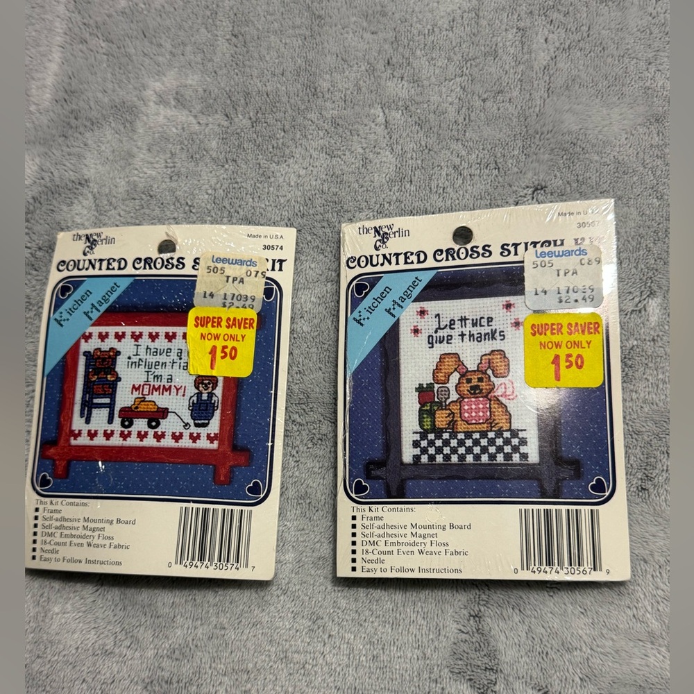 2 Vintage The‎ New Berlin Co. Counted Cross Stitch Kits. Kitchen Magnets